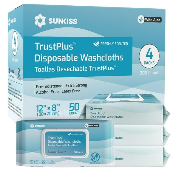 Toallitas húmedas SUNKISS Trustplus para adultos, sin enjuague, 200 unidades