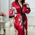 thumbnail image 5 of WTOBBY Women's Plus Size Lounge Robe 3X-6X Belted Kimono Long Sleeve Soft Cover Up Comfy Home Wear Sexy Nightwear Loungewear,Red 3XL, 5 of 7