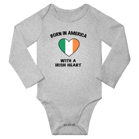

Born in America With a Irish Heart Baby Long Sleeve Romper (Gray 12 Months)