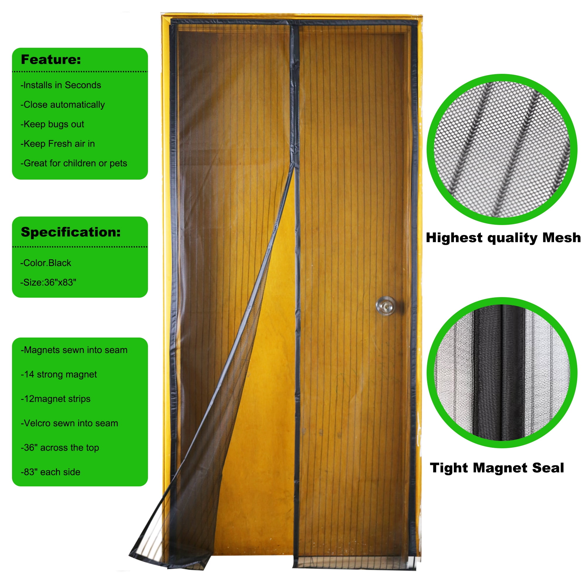 90 x 210 cm BelleStyle Magnetic Screen Door Top-to-Bottom Seal Automatically Mesh Retractable Door Curtain Insect Protection Door No Gap Back Door Kids Pets Walk Through Easily