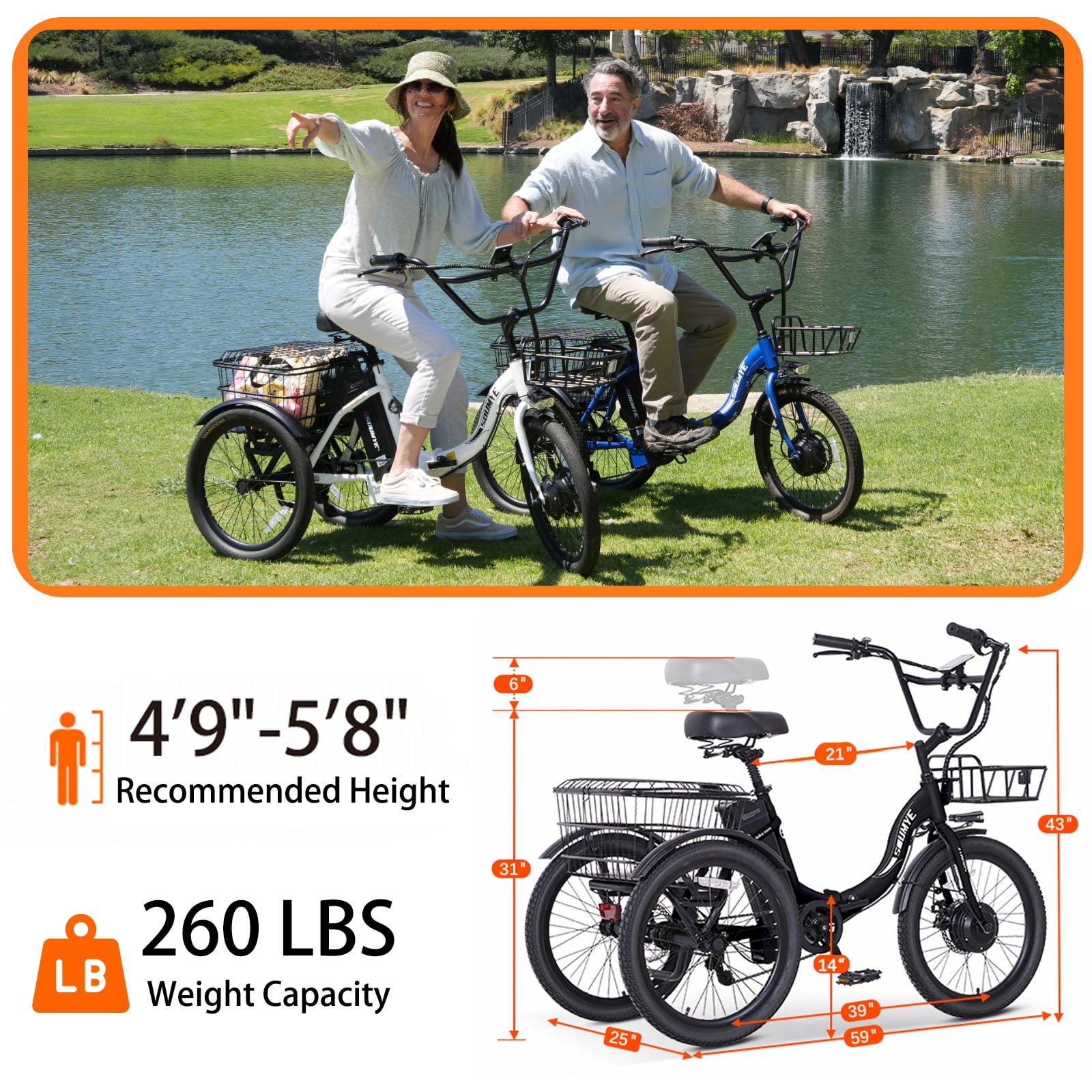 Soumye Electric Tricycle for Adults,20" Folding Electric Trike,3 Wheels Electric Bicycle Bikes, 350W Step-Thru Etrike with 374WH Removable Battery and Large Basket for Women Men