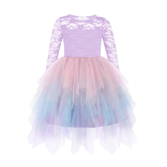 Arshiner Flower Girl Dress Toddler Contrast Lace Tutu Irregular Tulle Wedding Birthday Party Dresses