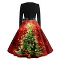 thumbnail image 4 of Women's Casual Fashion V Neck Long Sleeve Christmas Printed Party Vintage Dress for Holiday Events and Retro Style, Perfect for Women's Evening Wear,Red,S, 4 of 6