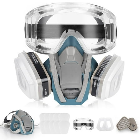 Respirator Mask Reusable Half Face Cover with Safety Glasses for Painting, Welding, Sanding