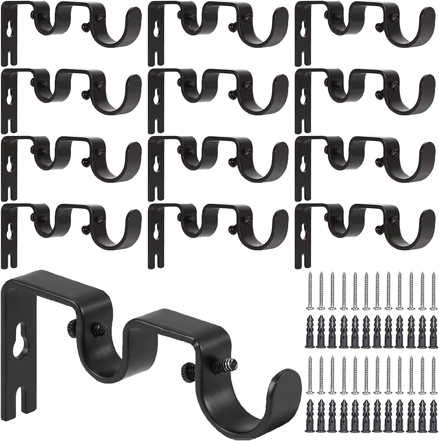 Tianlu 12 Pack Double Curtain Rod Brackets, Double Curtain Rod Rod