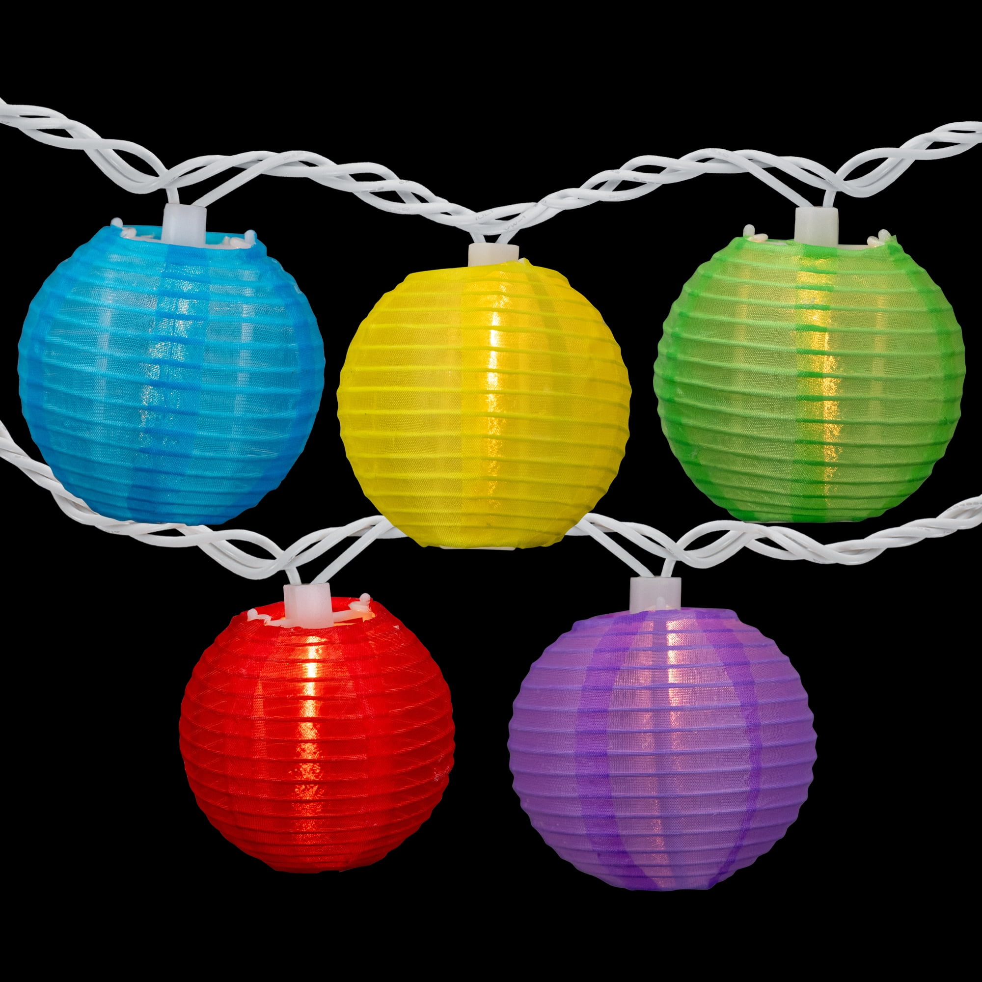 Set of 10 Multi-Color Chinese Lantern Garden and Patio Lights -White Wire