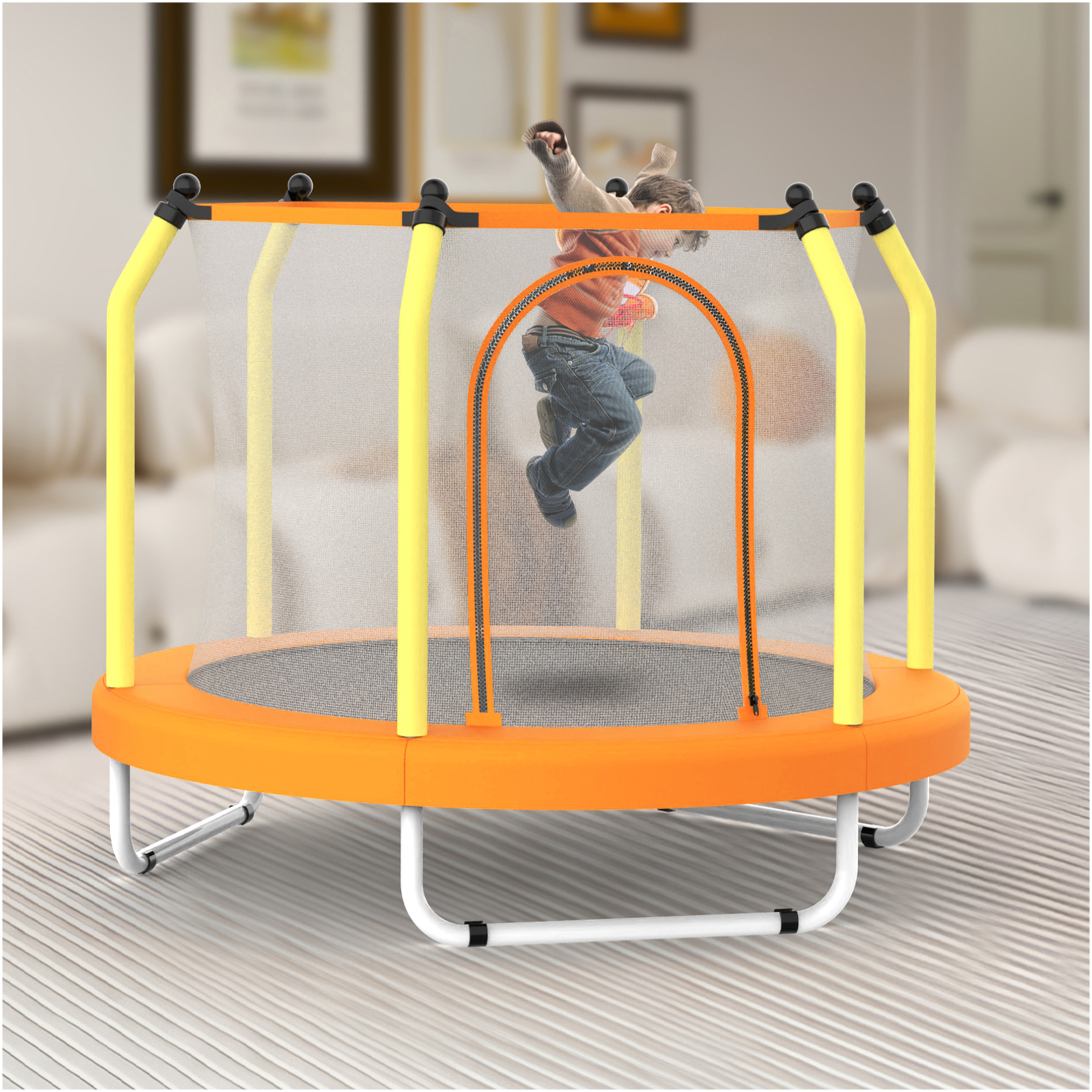 JERFIT 55" Kids Trampoline with Basketball Hoop, ASTM Certified Indoor/Outdoor Junior Jumper for Toddlers, Yellow