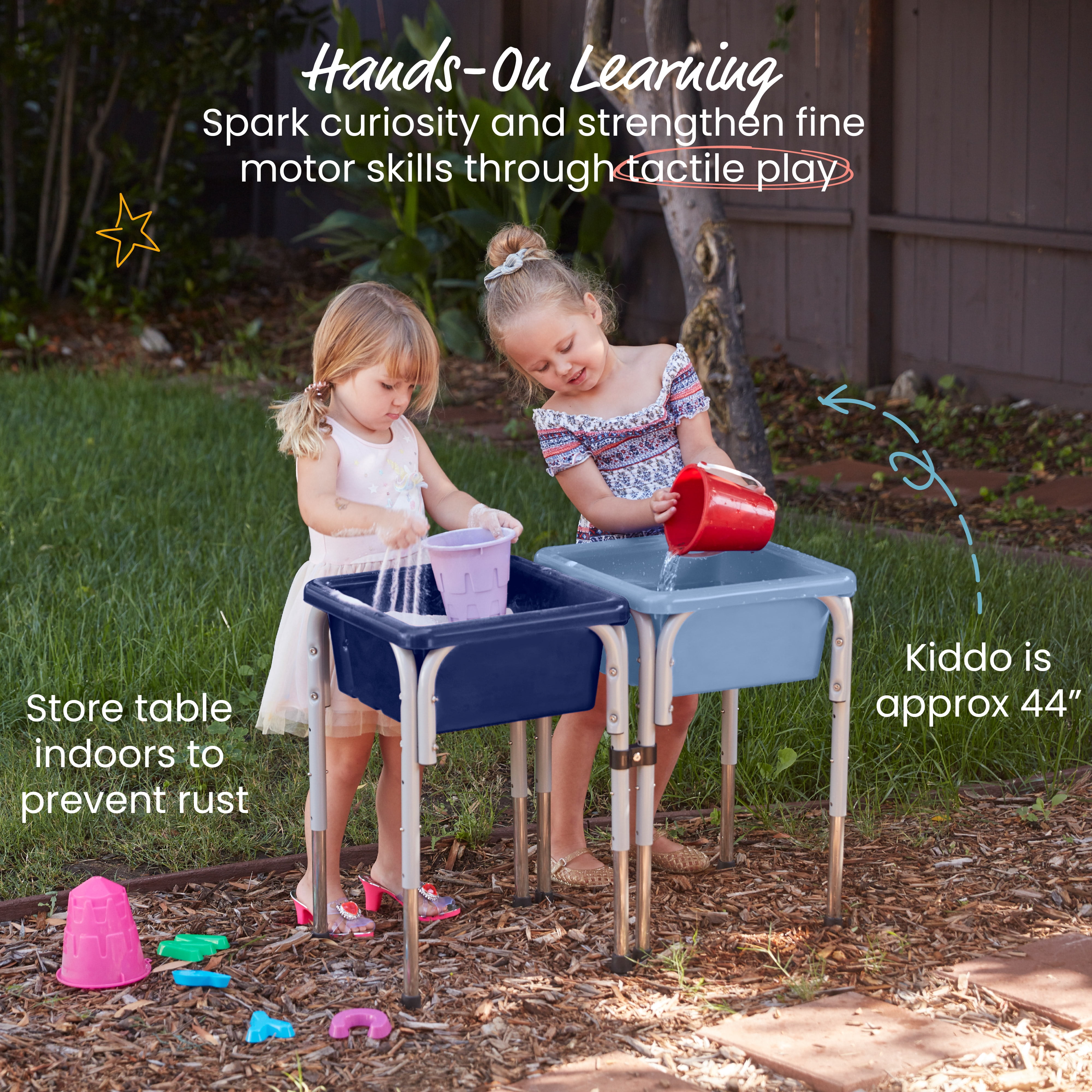 ECR4Kids 2-Station Sand and Water Adjustable Height Table, Sensory Bins, Navy/Powder Blue