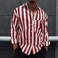 thumbnail image 2 of Hpapadks Mens Shirts Summer Casual Fall Striped Print Lapel Long Sleeve Blouse with Pockets Loose Dress Shirts for Men Red XL, 2 of 7