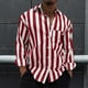 thumbnail image 2 of Camisas Para Hombre Manga Larga De AlgodóN Camisa informal con estampado de rayas de otoño para hombre Blusa con bolsillo de manga larga con cuello levantado (Red, S), 2 of 7