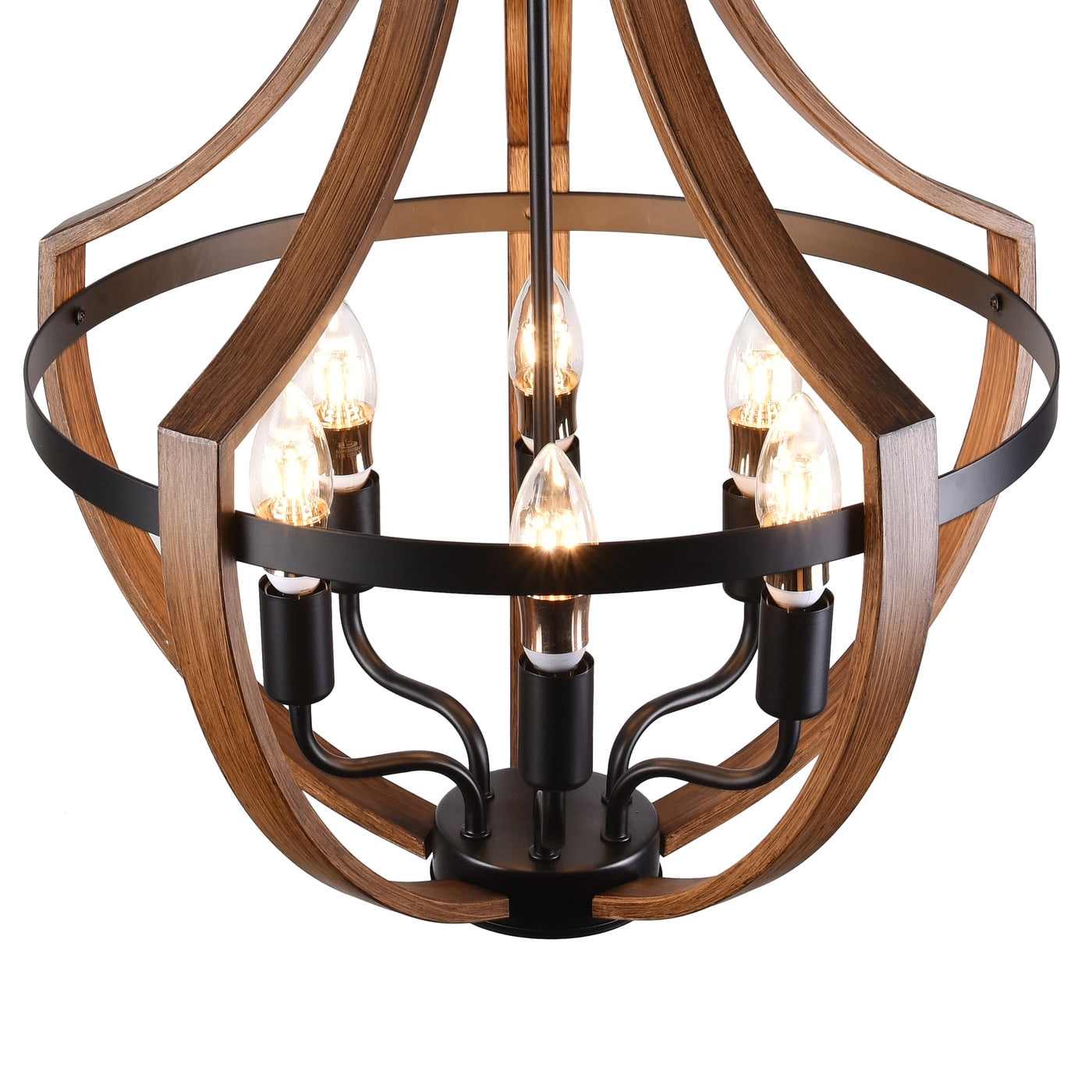 Aiwen Industrial Wood Grain Pendant Light 6 Lights Farmhouse Ceiling Lamp Fixture