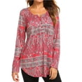 thumbnail image 2 of IROINNID Savings Womens Long Sleeve V-Neck Shirts Printed Lounge Loose T-Shirt Blouse Tops,Red, 2 of 5