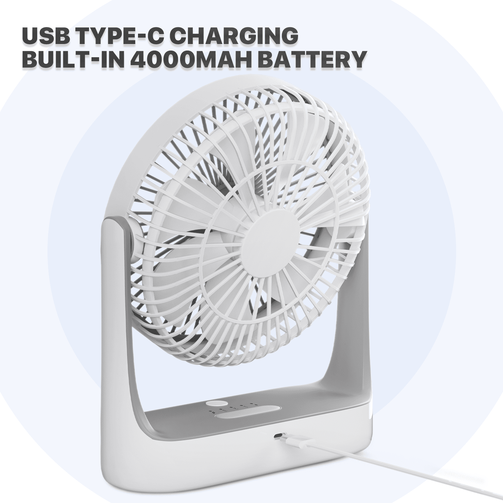 mollie USB Rechargeable Desktop Fan, Wall Mounted Hanging Fan with LED Light and Hook, Speed Adjustable Air Cooler Fan For Home Bedroom, White