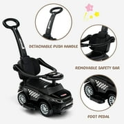 OLAKIDS 4 in 1 Ride on Push Car, Toddlers Stroller Sliding Walking Toy with Horn, Music, Lights, Removable Guardrails and Handle, Underneath Storage, Baby Foot-to-Floor Walker for Boys Girls (Black)