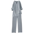 thumbnail image 2 of ZAZYULZ Women Suits Women's Solid Color Fashionable Casual Cotton And Linen Pocket Long Sleeved Shirt Tie Up Long Pants Set(Gray,Xxl), 2 of 4