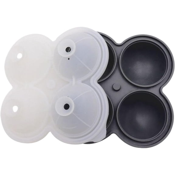 Ice Ball Mold, Silicone, 4-Cavity, Nonstick, for Whiskey, Cocktail, Coffee, Juice