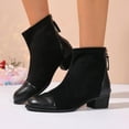thumbnail image 2 of Womens Ankle Boots Fashion Casual Leather Suede Patchwork Chunky Heel Wide Mid Calf Booties with Back Zipper Black Size 6, 2 of 7