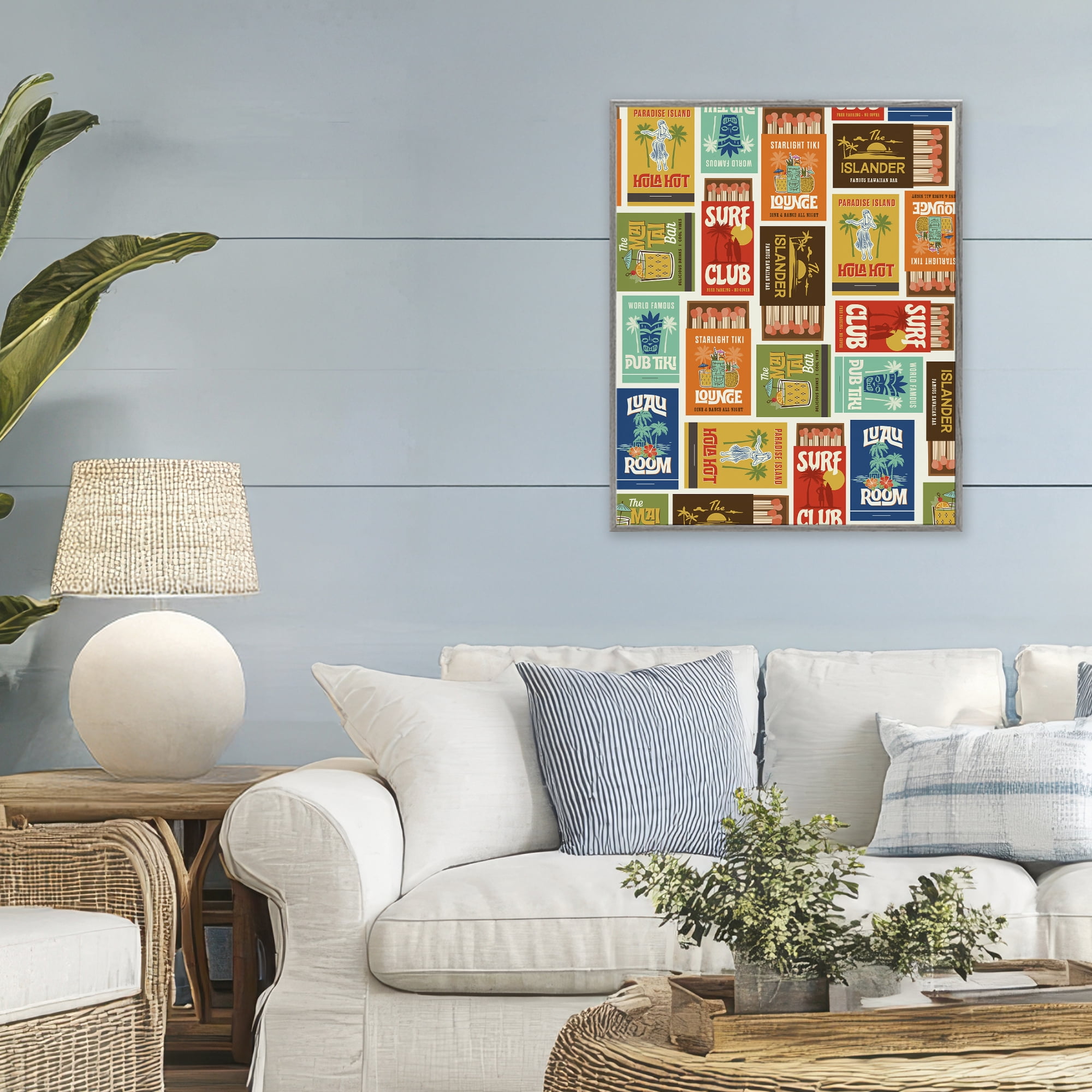 Stupell Industries Vintage Tropical Match Boxes Gray Framed Giclee Art, design by Emily Dumas
