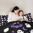 thumbnail image 4 of Feelyou Cartoon Ghost Twin Bedding, Spooky Stars Bat Bedding Comforter Set, Black Purple, Black Reversible, 7pcs, 4 of 7