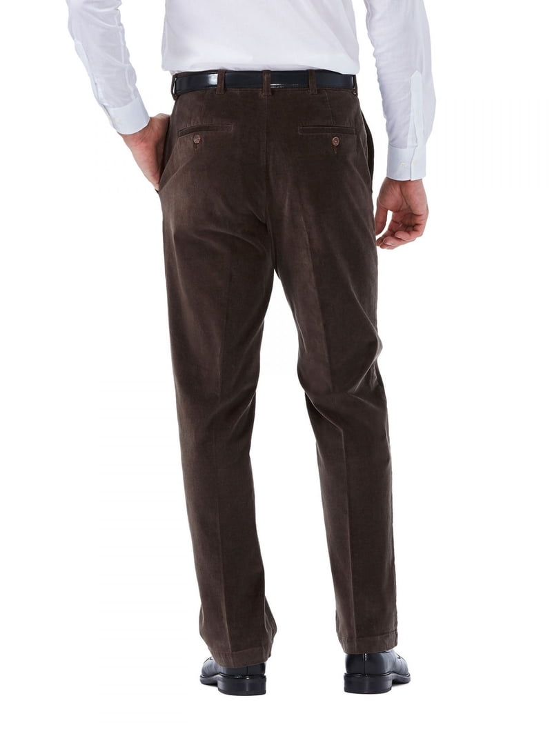 Haggar Men's Stretch Fit City Flat Front Corduroy Pants, Brown