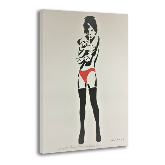 BANKSY SEXY GIRL WITH BEAR Painting On Canvas Wall Art Poster Scroll Picture Print Living Room Walls Decor Home Posters 12x18inch(30x45cm)