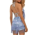 thumbnail image 4 of Lenpel Women's Sequin Fringe Rompers Sparkly Halter V Neck Spaghetti Strap Backless Tassel Tiered Sleeveless Jumpsuits Party Club Outfits, 4 of 7