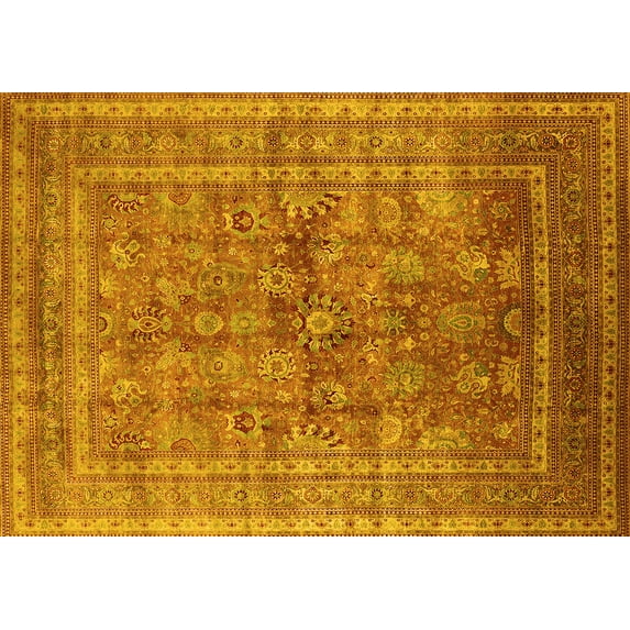 Ahgly Company Machine Washable Indoor Rectangle Oriental Yellow Industrial Area Rugs, 7' x 10'