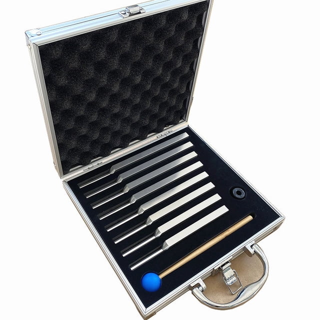Ocho diapasones de aleación de aluminio para yoga de 256 Hz, 288, 341,3, 384, 426,6, 480 y 512