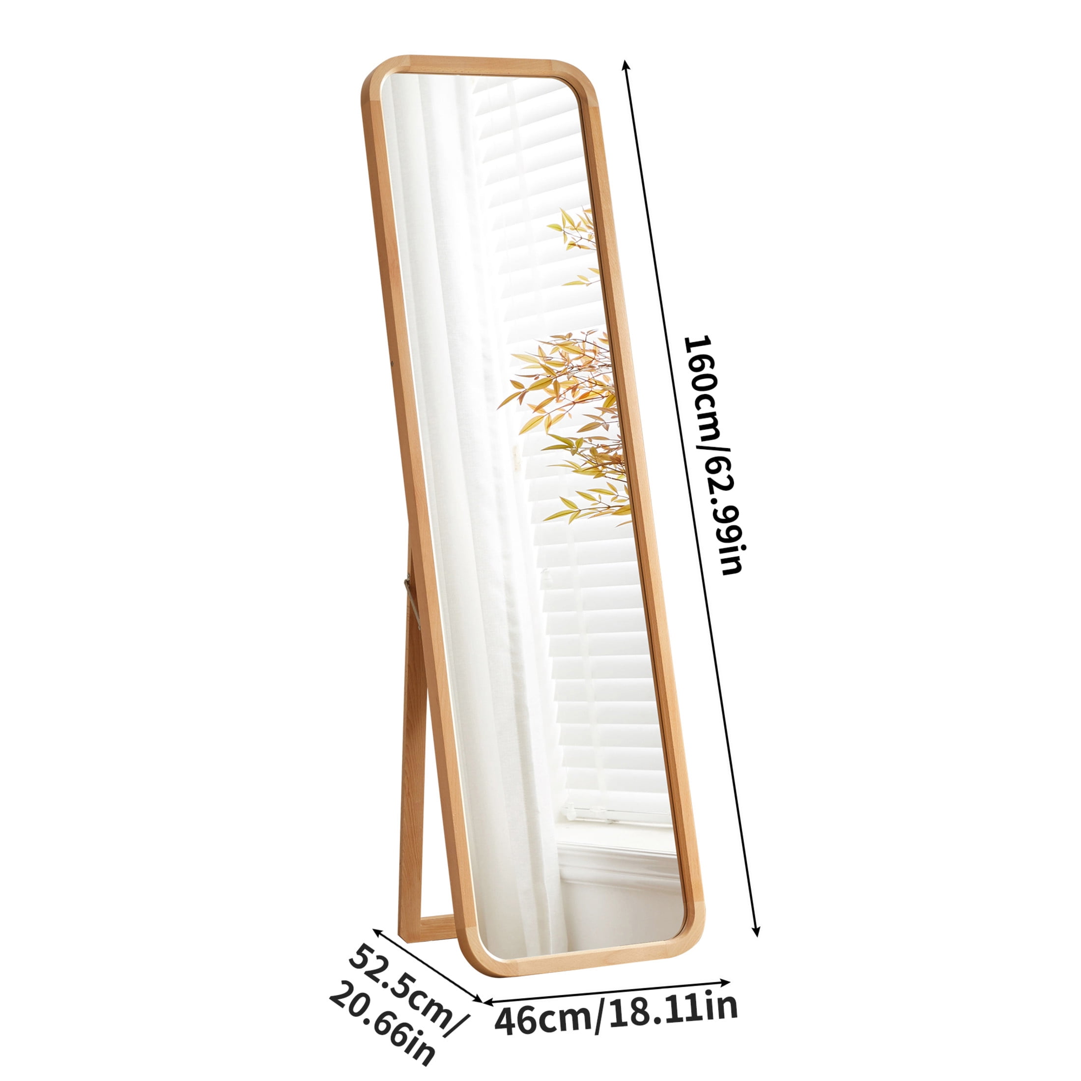 Noble House 63" Full Length Mirror, Solid Beech Wood Frame Freestanding Floor Mirror, Natural