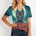 thumbnail image 4 of DORKASM Halloween Women's Shirts Short Sleeve Pumpkin Causal T Shirt V Neck Skeleton Funny Print Vacation Pullover Ghost Graphic 2026 Trendy Tshirt Blue L, 4 of 5