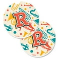 thumbnail image 1 of Letter R Retro Teal Orange Musical Instruments Initial Set of 2 Cup Holder Car Coaster, 1 of 1