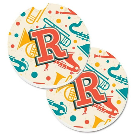 

Letter R Retro Teal Orange Musical Instruments Initial Set of 2 Cup Holder Car Coaster