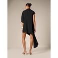 thumbnail image 2 of Black Asymmetrical Drape Mini Dress With High Mock Neck And Short Sleeves Elegant Evening Guest Wear, 2 of 6