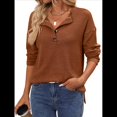thumbnail image 2 of Suéter Tipo Túnica Informal de Larga con Cuello en V para Mujer, Estilo Henley, para Otoño, A , para el Trabajo Color Caramelo XL, 2 of 9