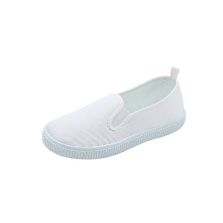 

Daeful Kids Walking Shoe Canvas Flats Slip On Casual Shoes Daily Lightweight Breathable Closed Toe Loafers White 2# 11.5C