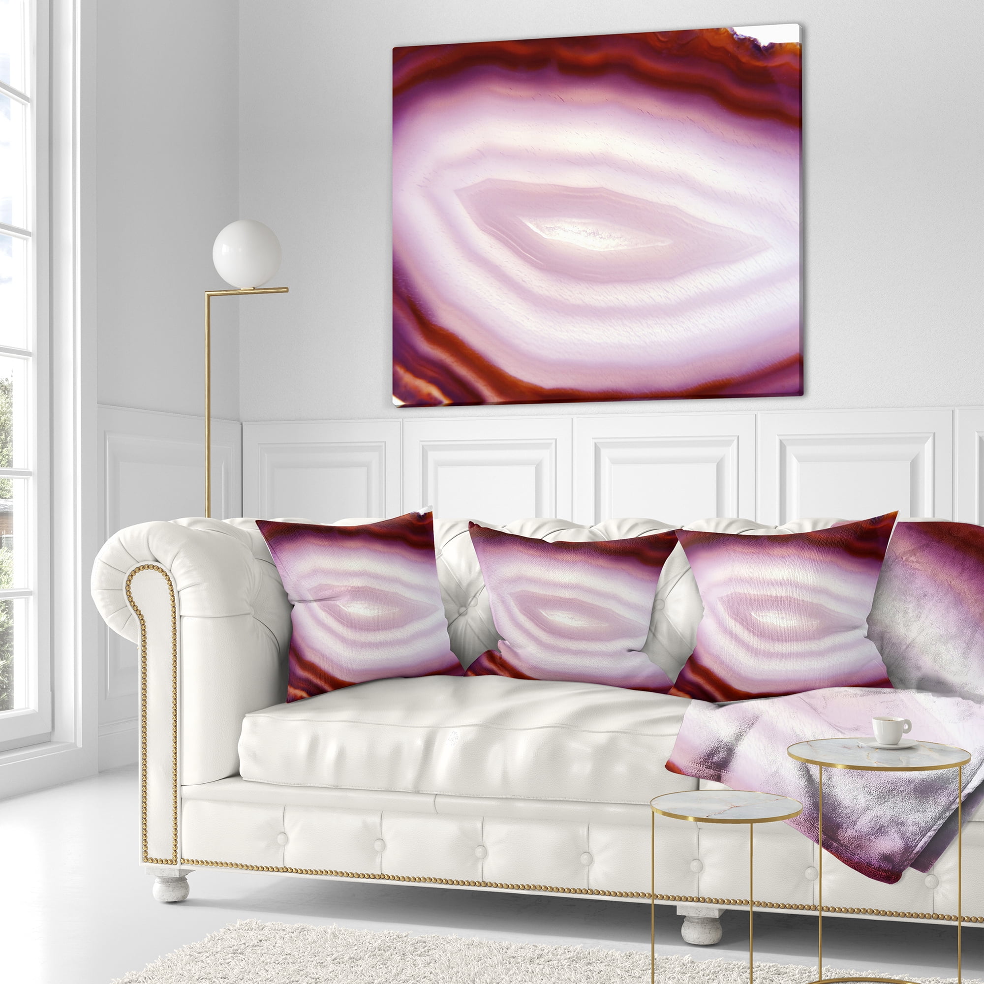 Designart Pink Agate Geode Geological Crystals - Abstract Throw Pillow - 16x16