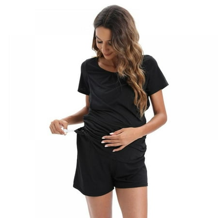 

Women’s Maternity Nursing Pajamas for Hospital Short Raglan Sleeve Baseball Pregnancy Breastfeeding Sleepwear Set