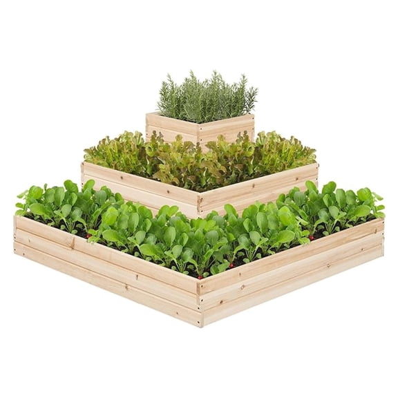 3 Tier Wooden Raised Garden Bed 44.5'' L×44.5″ W×20.5″ H, Horticulture Open-Bottom Planter Raised Garden Bed for Flowers//Vegetables Planter Flower Box