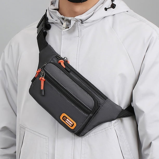 Bolso de pecho para hombre | Bolso mensajero ajustable en la cintura y el hombro - Tela impermeable ligera, gris, 30x14cm, multibolsillo, transpirable Deportes al aire libre Viaje Crossbody