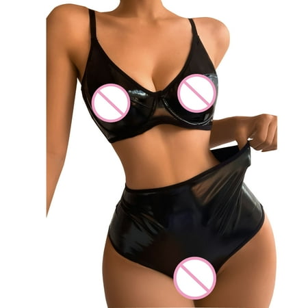 

Cathalem Lace Long Sleeve Lingerie Set for Women Women Fashion Leather Underwear Lingerie Pajamas Set Lace Bustier Set Underwear Black Small