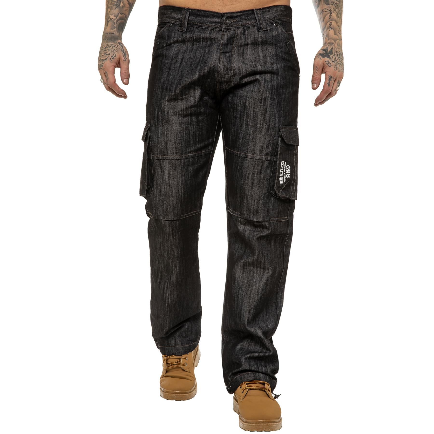 Enzo Mens Cargo Combat Denim Jeans