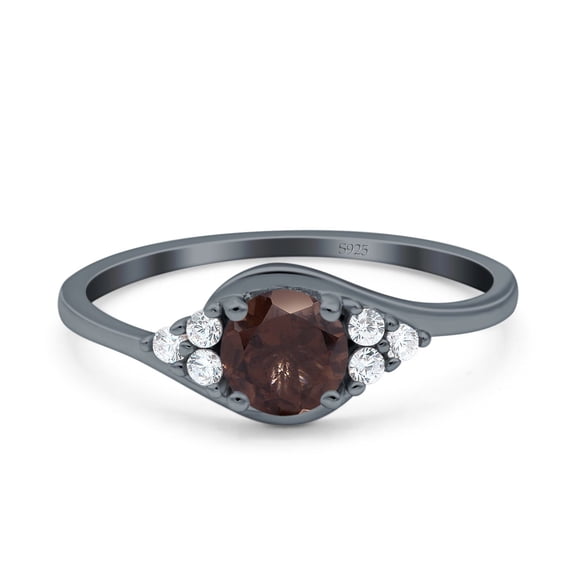 Vintage Style Natural Chocolate Smoky Quartz Round Ring 925 Sterling Silver Size 10
