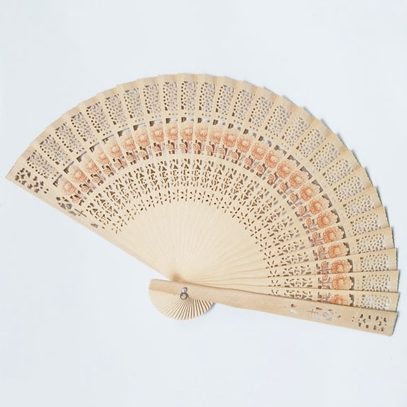 New Portable Travel Decoration Wooden Bamboo Print Flower Folding Fan Hand Held B