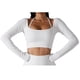 thumbnail image 1 of Top de Yoga para Mujer Ticfox Mangas Largas Cuello Cuadrado Dobladillo Ancho Cintura Alta Blanco L, 1 of 7
