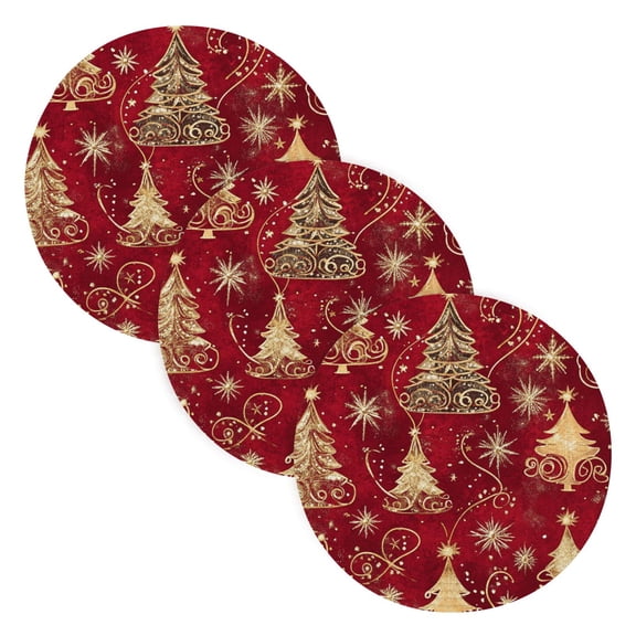 BZSMCE Mats for Pots,Pans Place Christmas Trees and Gold Line Simple Style Pattern Pot Mats