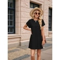 thumbnail image 6 of Casual Dresses for Women Ruffle Cap Sleeve Shift Dresses V Neck Short Sleeves Solid Color Flowy Summer Sundresses, 6 of 9