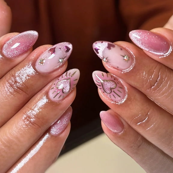 Cats Eyes Press on Nails,Glitters Fake Nails Full Covers False Nails Acrylic Nails Glues on Nails Artificial Fingernails