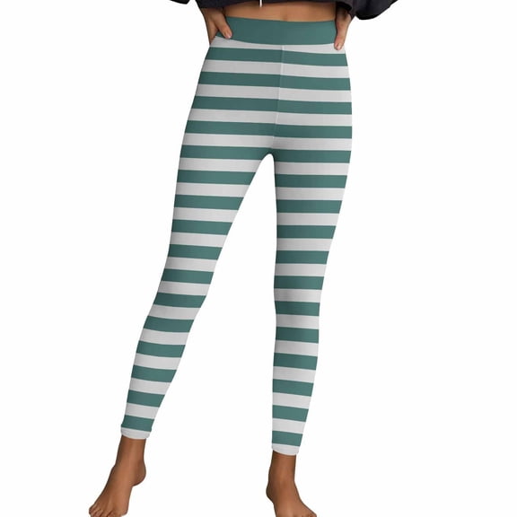 Women's Leggings Striped Print 4-Way Stretch Casual 2026 Trendy Holiday Athletic Pants