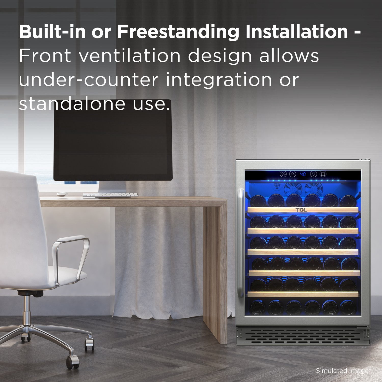TCL Stainless Steel Single Door 52 Bottle Wine Cooler for Kitchen, Bedroom & Office, 5.3 Cu. Ft.