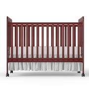 Baby Convertible Crib 3 In 1, Converts from Baby Crib to Toddler Bed, New Zealand Pinewood Baby Bed with Locking Wheels and Teething Rail, Crib with 4 Height Adjustment and Non Toxic Finish, Cherry